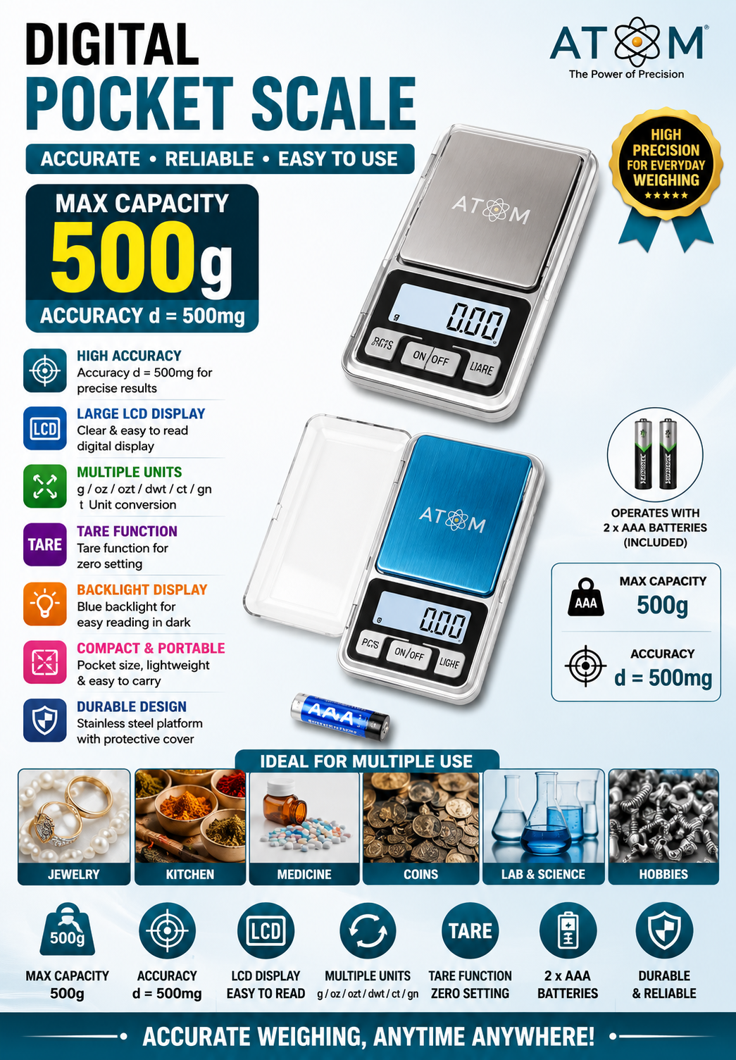 200G CAPACITY DIGITAL POCKET SCALE